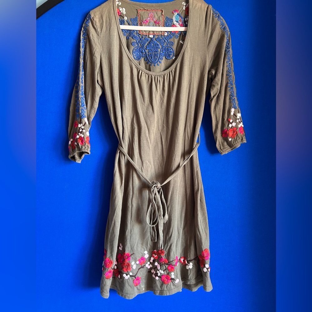 Johnny Was Green Dress with Vibrant Embroidery